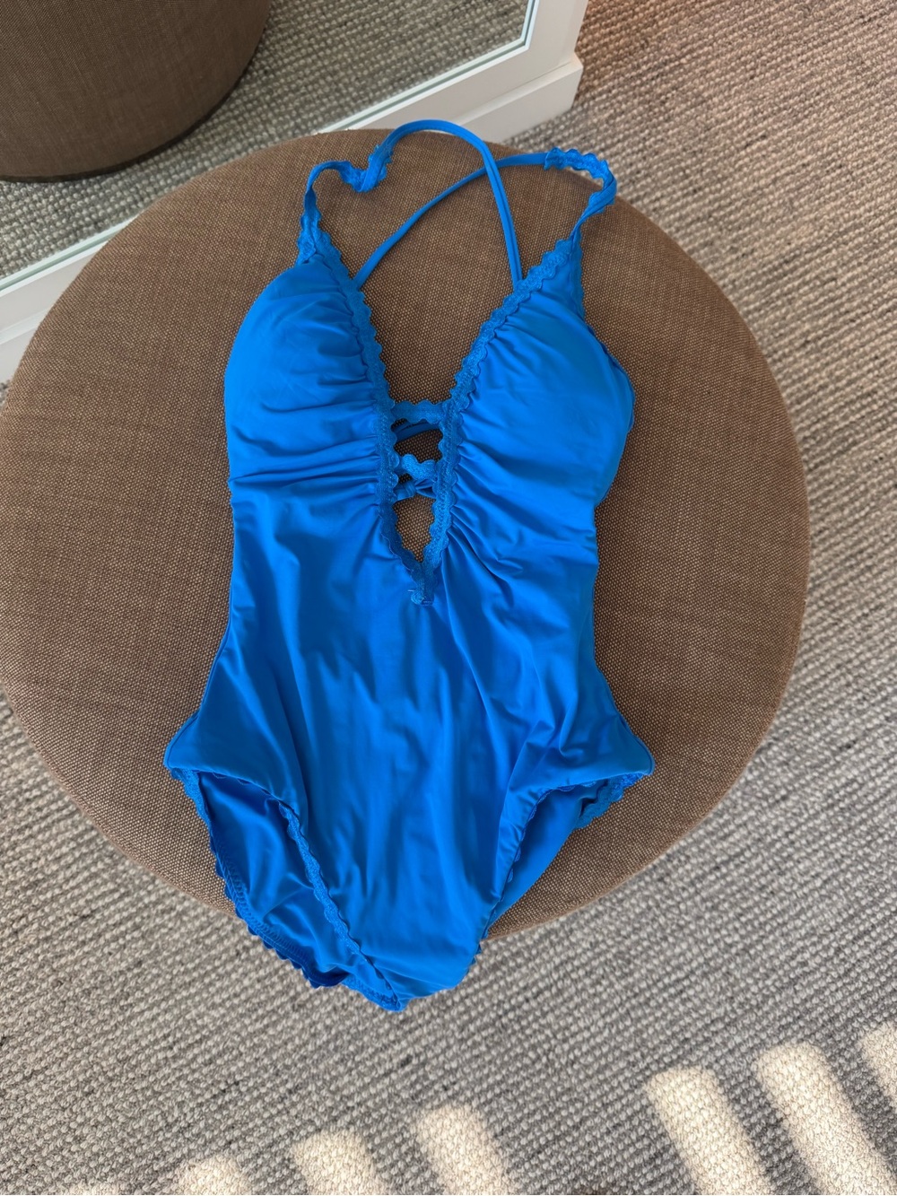 BECCA Bright Blue Girls' One-Piece Swim Suit with Crisscross Front